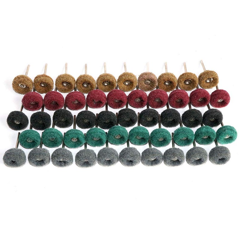 FPPO 50PCS Abrasive Buffing Polishing Wheel Set for Rotary Tool,Mini scouring pad Brush Polishing kit, Removal of Rust,Deburring on Metal Surface,with 3mm Mandrel - Image 3